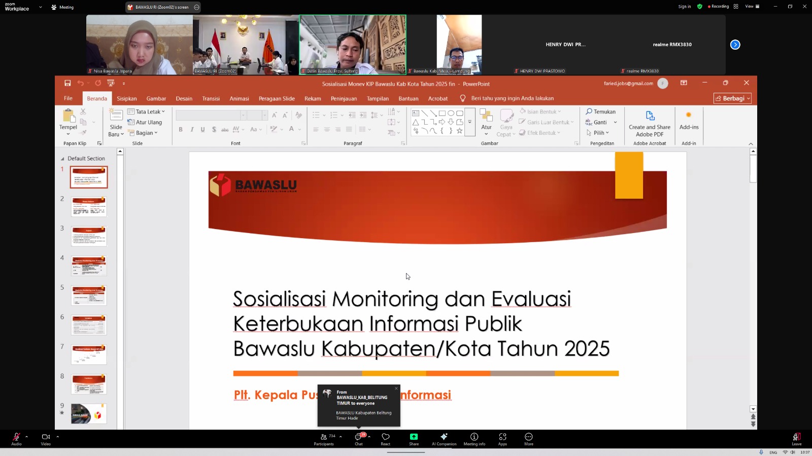Staf Pengelola PPID Bawaslu Jepara mengikuti Rapat Sosialisasi Monev Keterbukaan Informasi Publik 2025