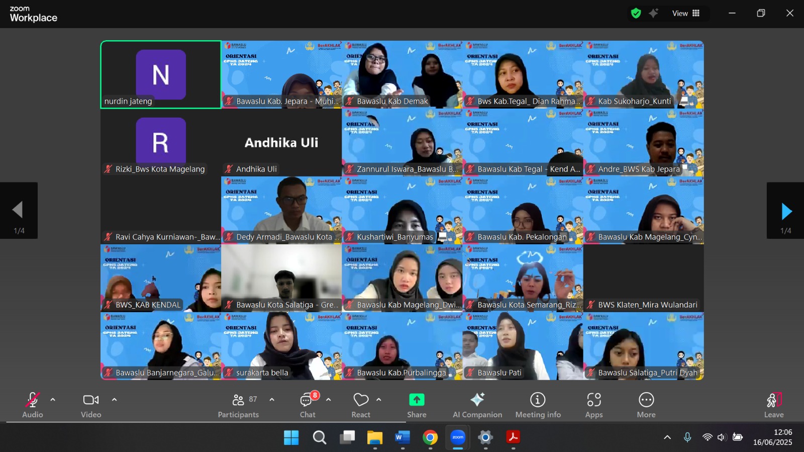 CPNS Bawaslu Jepara mengikuti Rapat Tugas Orientasi yang diselenggarakan oleh Bawaslu Provinsi Jawa Tengah melalui zoom meeting