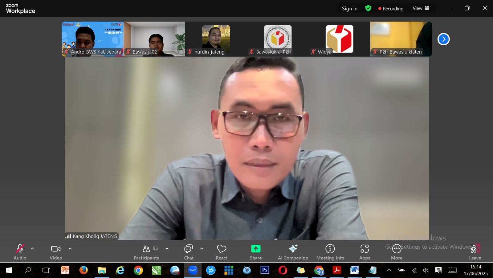 Divisi Pencegahan dan Partisipasi Masyarakat Bawaslu Jepara mengikuti Rapat Koordinasi yang diselenggarakan oleh Bawaslu Provinsi Jawa Tengah secara daring