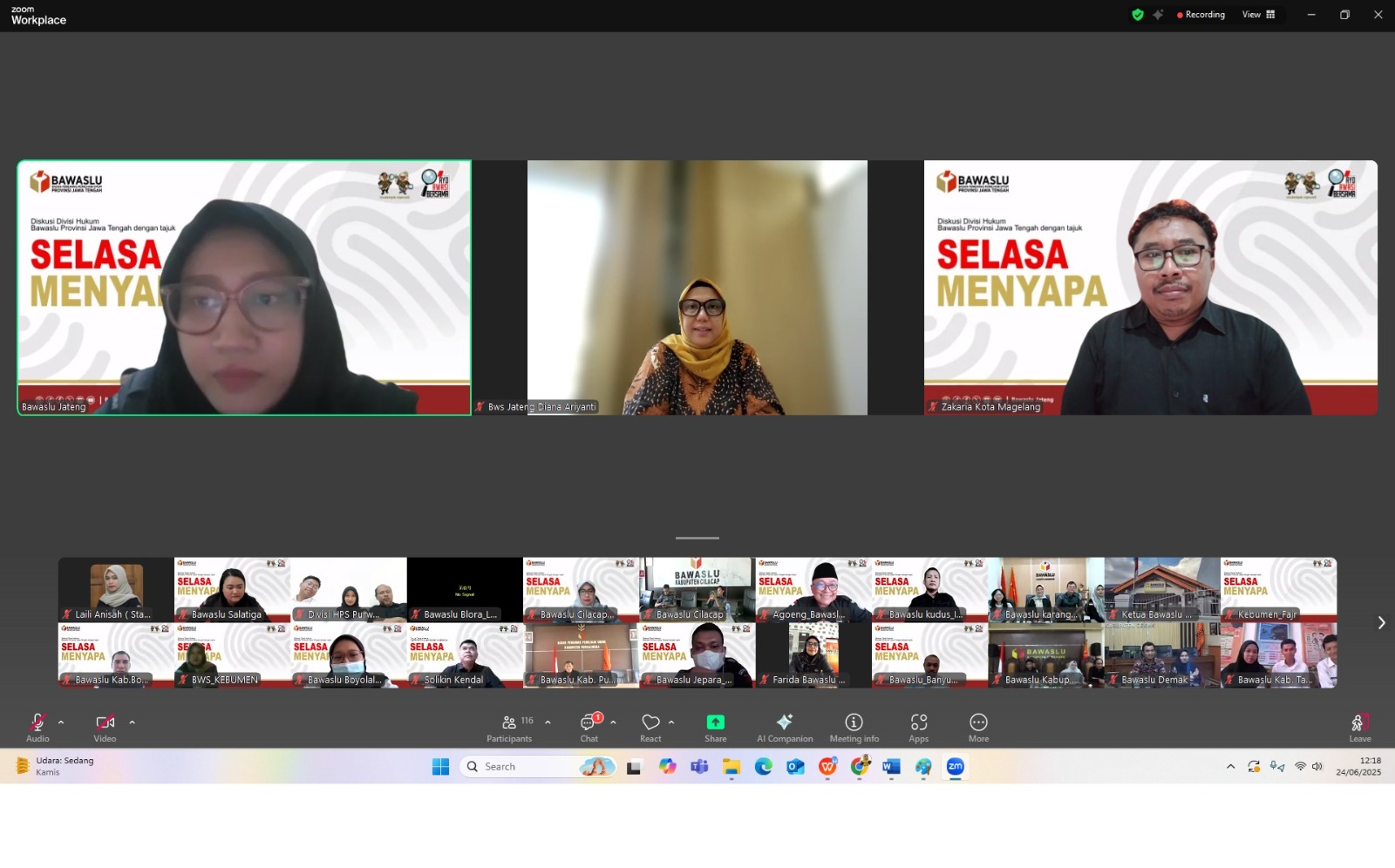 Bawaslu Kabupaten Jepara mengikuti kegiatan diskusi daring "Selasa Menyapa" yang diselenggarakan oleh Bawaslu Provinsi Jawa Tengah melalui zoom meeting