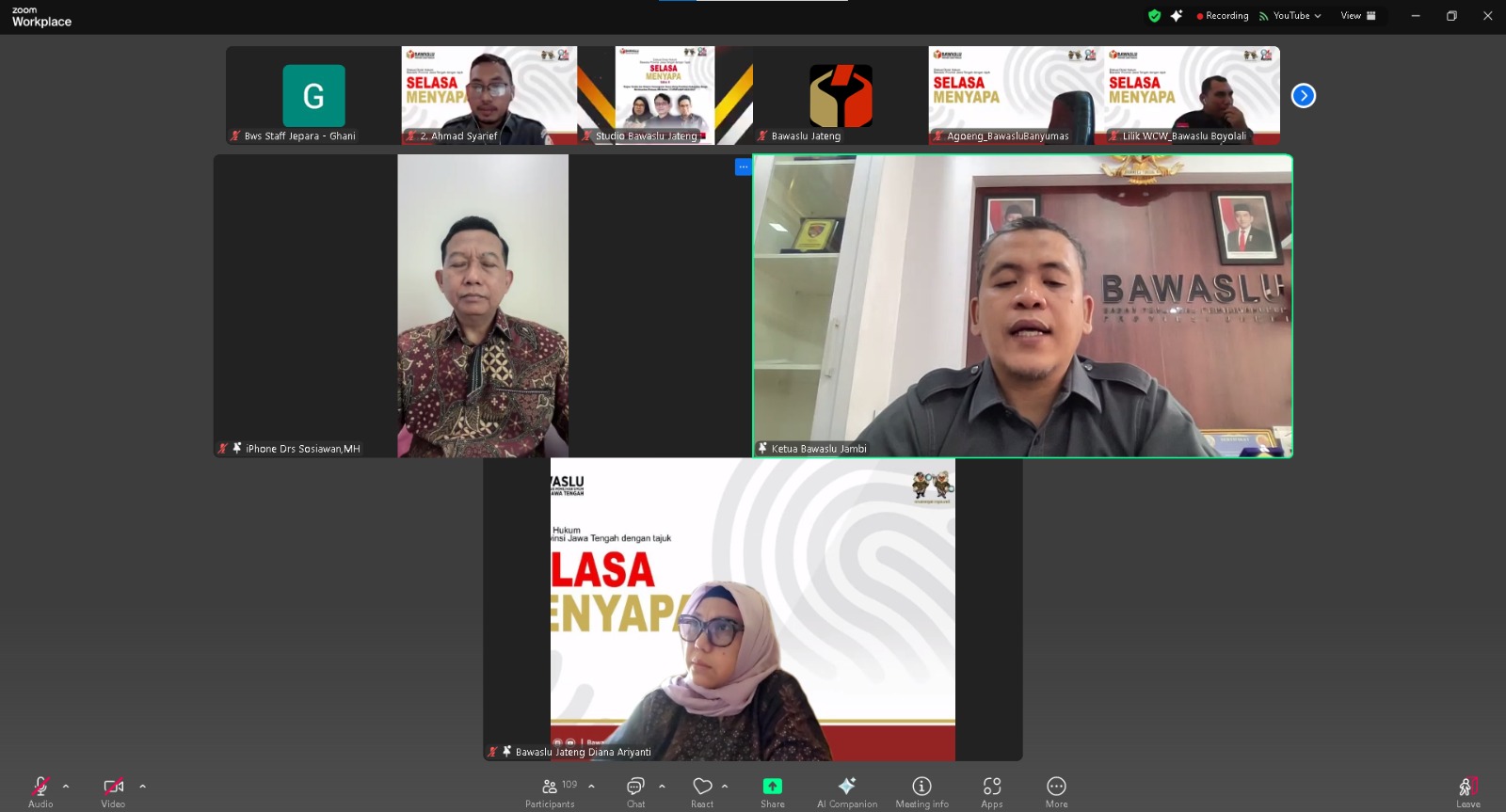 Bawaslu Jepara mengikuti kegiatan diskusi daring "Selasa Menyapa" Edisi ke-8 yang diselenggarakan Bawaslu Provinsi Jawa Tengah