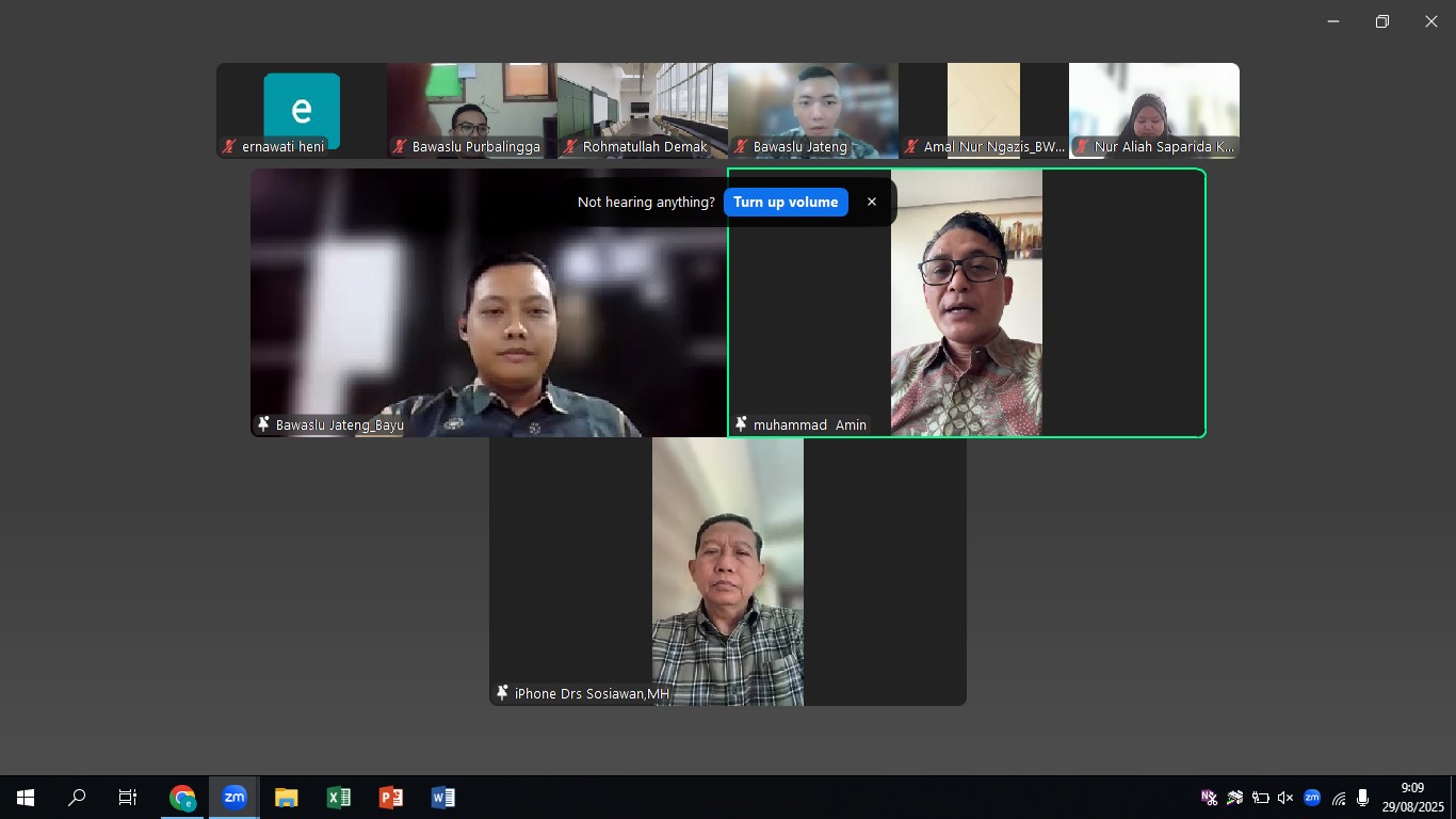 Bawaslu Jepara Mengikuti Rapat Koordinasi Kehumasan Evaluasi Bulan Agustus yang digelar Bawaslu Provinsi Jawa Tengah secara daring