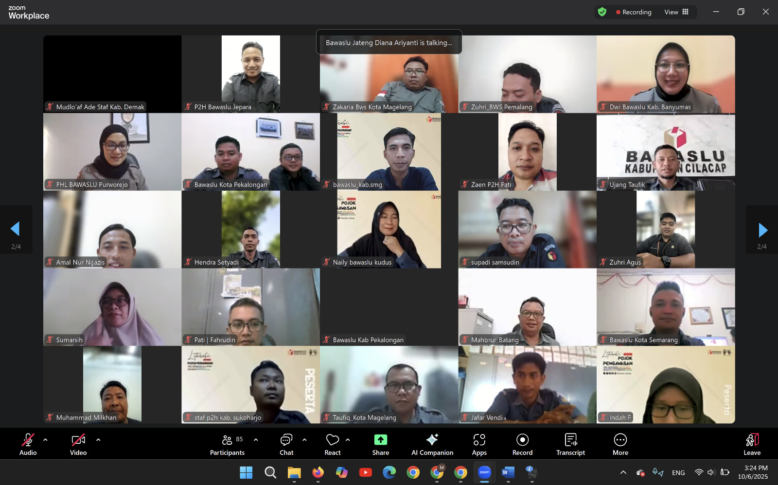 Bawaslu Jepara mengikuti Rapat Evaluasi Pengawasan Pemutakhiran Data Pemilih (PDPB) Triwulan III Tahun 2025 yang diselenggarakan secara daring oleh Bawaslu Provinsi Jawa Tengah