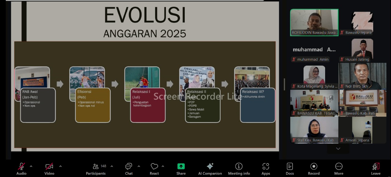Bawaslu Kabupaten Jepara mengikuti Rapat Koordinasi Persiapan Kegiatan Penguatan Kelembagaan Jilid II yang diselenggarakan oleh Bawaslu Provinsi Jawa Tengah secara daring