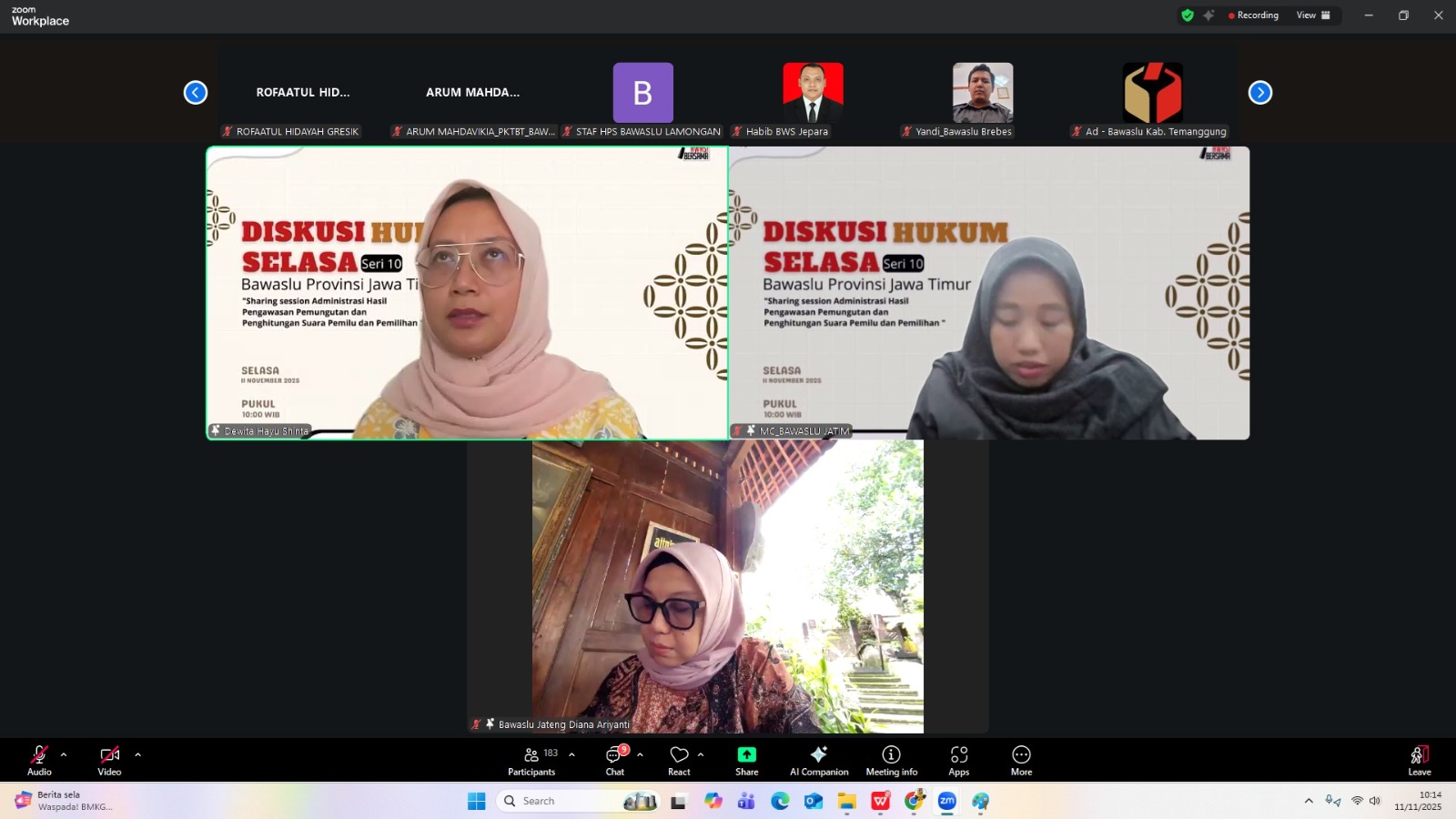 Bawaslu Kabupaten Jepara mengikuti kegiatan Menyapa Diskusi Hukum Selasa yang digelar secara daring melalui Zoom Meeting