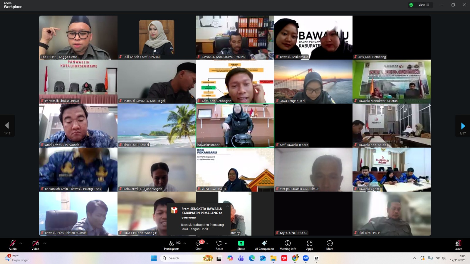 Bawaslu Kabupaten Jepara mengikuti kegiatan Sosialisasi Fitur Informasi Penelusuran Sengketa pada Aplikasi Sistem Informasi Penyelesaian Sengketa (SIPS) yang diselenggarakan secara daring melalui Zoom Meeting