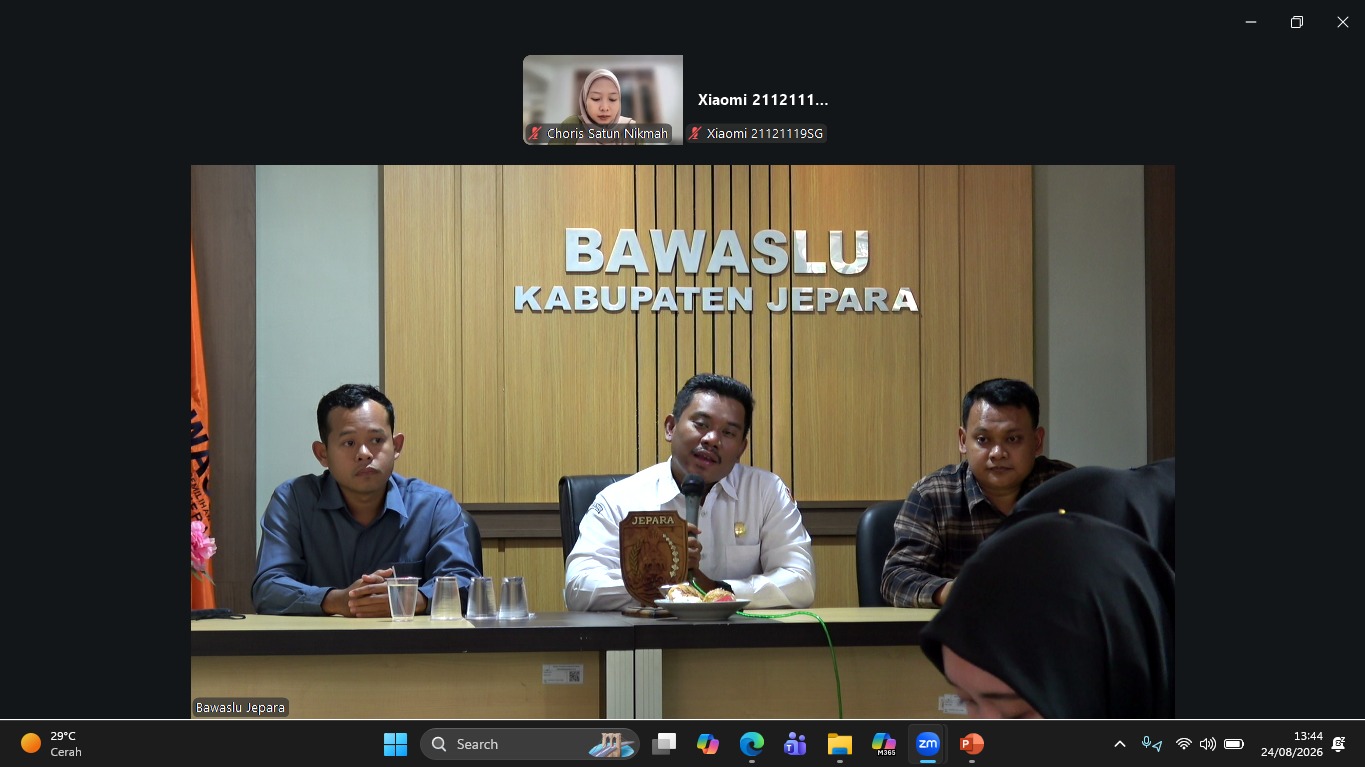 Bawaslu Kabupaten Jepara terus mendorong peningkatan kapasitas serta penguatan peran perempuan dalam penyelenggaraan pemilu yang dilaksanakan pada Senin, (24/8).