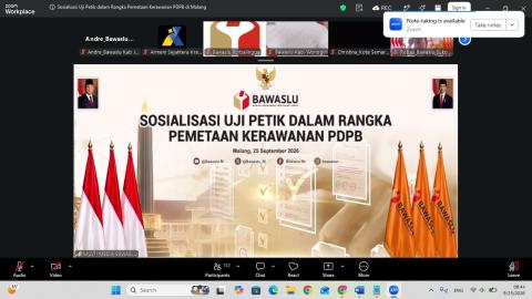 Bawaslu Kabupaten Jepara mengikuti kegiatan Sosialisasi Uji Petik dalam Rangka Riset Pemetaan Kerawanan Isu Strategis Pemutakhiran Data Pemilih Berkelanjutan (PDPB) yang diselenggarakan oleh Puslitbangdiklat Bawaslu RI secara daring melalui Zoom, Jumat (25/9).