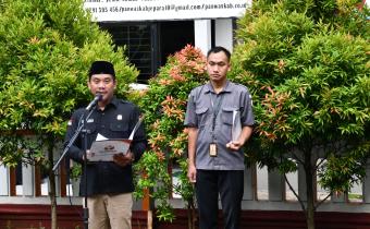 Ketua Bawaslu Jepara Sujiantoko dalam menyampaikan Amanat dalam Upacara Peringatan Hari Kebangkitan Nasional ke 117