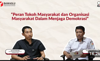 Bawaslu Jepara menggelar podcast Bawaslu Menyepa bertema "Peran Tokoh Masyarakat dan Ormas dalam Menjaga Demokrasi" yang dipandu oleh Staf Bawaslu Jepara Yanu Adhi Hidayat dengan menghadirkan Narasumber dari Ketua GP Ansor Kabupaten Jepara, Ainul Mahmud, S.E., M.M.