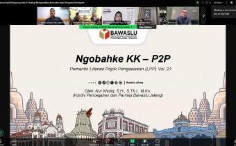 Bawaslu Jepara mengikuti kegiatan Literasi Pojok Pengawasan Vol. 21 bertajuk “Strategi Menggerakkan Komunitas Kader Pengawas Partisipatif” yang dilaksanakan secara daring melalui Zoom Meeting, Senin (5/10).